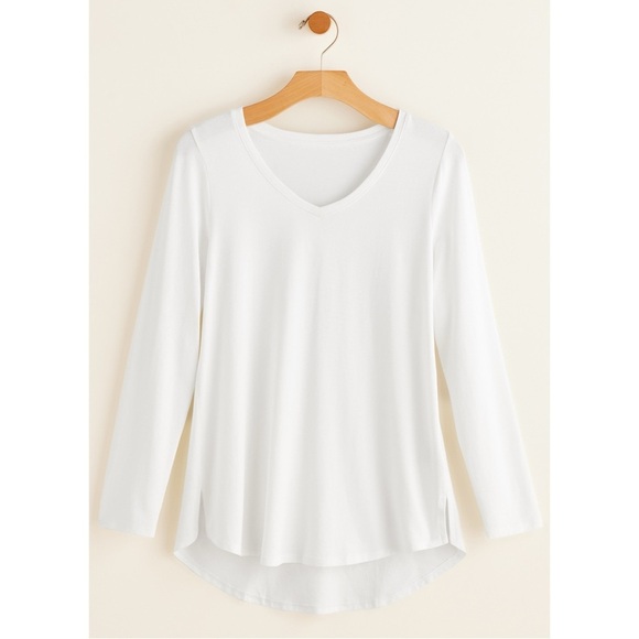 SOFT SURROUNDINGS • Women’s White Isabel Pima Long Sleeve V-Neck Tee Shirt Top - Picture 7 of 8